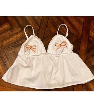 Fallen Rose White Babydoll‎ Lingerie Top Lace Trim Bows Size L